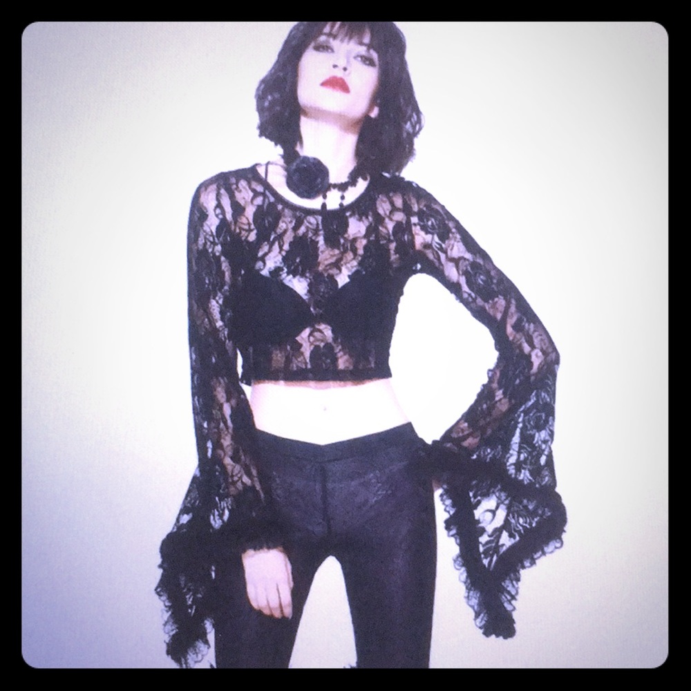 Black lace gothic bell sleeve top